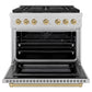 ZLINE Autograph Edition 36 in. 5.2 cu. ft. Paramount Dual Fuel Range with 6 Burner Gas Cooktop and Electric Convection Oven in Satin Stainless Steel with Champagne Bronze Accents, Open Box-Great Condition