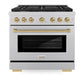 ZLINE Autograph Edition 36 in. 5.2 cu. ft. Paramount Dual Fuel Range with 6 Burner Gas Cooktop and Electric Convection Oven in Satin Stainless Steel with Champagne Bronze Accents, Open Box-Good Condition