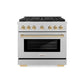 ZLINE Autograph Edition 36 in. 5.2 cu. ft. Paramount Dual Fuel Range with 6 Burner Gas Cooktop and Electric Convection Oven in Satin Stainless Steel with Polished Gold Accents, Open Box-Great Condition