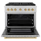 ZLINE Autograph Edition 36 in. 5.2 cu. ft. Paramount Dual Fuel Range with 6 Burner Gas Cooktop and Electric Convection Oven in Satin Stainless Steel with Polished Gold Accents, Open Box-Great Condition