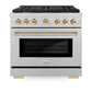 ZLINE Autograph Edition 36 in. 5.2 cu. ft. Paramount Dual Fuel Range with 6 Burner Gas Cooktop and Electric Convection Oven in Satin Stainless Steel with Polished Gold Accents, Open Box-Great Condition