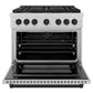 ZLINE Autograph Edition 36 in. 5.2 cu. ft. Paramount Dual Fuel Range with 6 Burner Gas Cooktop and Electric Convection Oven in Satin Stainless Steel with Matte Black Accents (SDRSZ-36-MB) front, oven open.