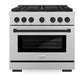 ZLINE Autograph Edition 36 in. 5.2 cu. ft. Paramount Dual Fuel Range with 6 Burner Gas Cooktop and Electric Convection Oven in Satin Stainless Steel with Matte Black Accents (SDRSZ-36-MB) front.