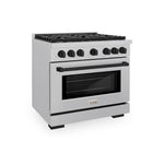 ZLINE Autograph Edition 36 in. 5.2 cu. ft. Paramount Dual Fuel Range with 6 Burner Gas Cooktop and Electric Convection Oven in Satin Stainless Steel with Matte Black Accents (SDRSZ-36-MB)