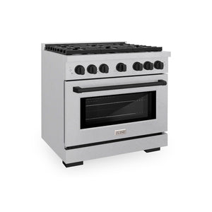 ZLINE Autograph Edition 36 in. 5.2 cu. ft. Paramount Dual Fuel Range with 6 Burner Gas Cooktop and Electric Convection Oven in Satin Stainless Steel with Matte Black Accents, Open Box-Good Condition main image.