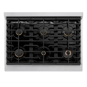 ZLINE Autograph Edition 36 in. 5.2 cu. ft. Paramount Dual Fuel Range with 6 Burner Gas Cooktop and Electric Convection Oven in Satin Stainless Steel with Matte Black Accents, Open Box-Great Condition