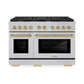ZLINE Autograph Edition 48 in. 6.7 cu. ft. Paramount Double Oven Dual Fuel Range with 8 Burner Gas Cooktop in Satin Stainless Steel and Champagne Bronze Accents, Open Box-Great Condition