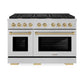 ZLINE Autograph Edition 48 in. 6.7 cu. ft. Paramount Double Oven Dual Fuel Range with 8 Burner Gas Cooktop in Satin Stainless Steel and Champagne Bronze Accents (SDRSZ-48-CB) front.