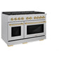 ZLINE Autograph Edition 48 in. 6.7 cu. ft. Paramount Double Oven Dual Fuel Range with 8 Burner Gas Cooktop in Satin Stainless Steel and Champagne Bronze Accents, Open Box-Good Condition