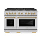 ZLINE Autograph Edition 48 in. 6.7 cu. ft. Paramount Double Oven Dual Fuel Range with 8 Burner Gas Cooktop in Satin Stainless Steel and Polished Gold Accents, Open Box-Great Condition