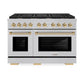 ZLINE Autograph Edition 48 in. 6.7 cu. ft. Paramount Double Oven Dual Fuel Range with 8 Burner Gas Cooktop in Satin Stainless Steel and Polished Gold Accents, Open Box-Great Condition