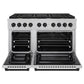 ZLINE Autograph Edition 48 in. 6.7 cu. ft. Paramount Double Oven Dual Fuel Range with 8 Burner Gas Cooktop in Satin Stainless Steel and Matte Black Accents (SDRSZ-48-MB) front, oven open.