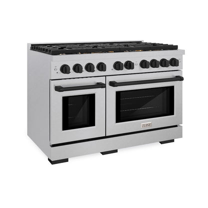 ZLINE Autograph Edition 48 in. 6.7 cu. ft. Paramount Double Oven Dual Fuel Range with 8 Burner Gas Cooktop in Satin Stainless Steel and Matte Black Accents, Open Box-Good Condition
