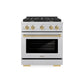 ZLINE Autograph Edition 30 in. 4.2 cu. ft. Paramount Gas Range with 4 Burner Cooktop and Convection Gas Oven in Satin Stainless Steel and Champagne Bronze Accents, Open Box-Great Condition