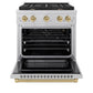 ZLINE Autograph Edition 30 in. 4.2 cu. ft. Paramount Gas Range with 4 Burner Cooktop and Convection Gas Oven in Satin Stainless Steel and Champagne Bronze Accents, Open Box-Great Condition
