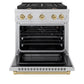 ZLINE Autograph Edition 30 in. 4.2 cu. ft. Paramount Gas Range with 4 Burner Cooktop and Convection Gas Oven in Satin Stainless Steel and Champagne Bronze Accents, Open Box-Great Condition