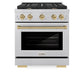 ZLINE Autograph Edition 30 in. 4.2 cu. ft. Paramount Gas Range with 4 Burner Cooktop and Convection Gas Oven in Satin Stainless Steel and Champagne Bronze Accents (SGRSZ-30-CB) front.