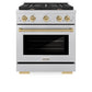 ZLINE Autograph Edition 30 in. 4.2 cu. ft. Paramount Gas Range with 4 Burner Cooktop and Convection Gas Oven in Satin Stainless Steel and Champagne Bronze Accents, Open Box-Great Condition