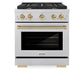 ZLINE Autograph Edition 30 in. 4.2 cu. ft. Paramount Gas Range with 4 Burner Cooktop and Convection Gas Oven in Satin Stainless Steel and Champagne Bronze Accents, Open Box-Great Condition