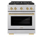 ZLINE Autograph Edition 30 in. 4.2 cu. ft. Paramount Gas Range with 4 Burner Cooktop and Convection Gas Oven in Satin Stainless Steel and Champagne Bronze Accents, Open Box-Good Condition