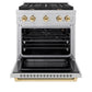 ZLINE Autograph Edition 30 in. 4.2 cu. ft. Paramount Gas Range with 4 Burner Cooktop and Convection Gas Oven in Satin Stainless Steel and Polished Gold Accents, Open Box-Good Condition