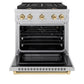 ZLINE Autograph Edition 30 in. 4.2 cu. ft. Paramount Gas Range with 4 Burner Cooktop and Convection Gas Oven in Satin Stainless Steel and Polished Gold Accents, Open Box-Great Condition