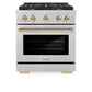 ZLINE Autograph Edition 30 in. 4.2 cu. ft. Paramount Gas Range with 4 Burner Cooktop and Convection Gas Oven in Satin Stainless Steel and Polished Gold Accents, Open Box-Good Condition