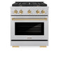ZLINE Autograph Edition 30 in. 4.2 cu. ft. Paramount Gas Range with 4 Burner Cooktop and Convection Gas Oven in Satin Stainless Steel and Polished Gold Accents, Open Box-Great Condition