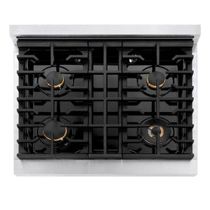 ZLINE Autograph Edition 30 in. 4.2 cu. ft. Paramount Gas Range with 4 Burner Cooktop and Convection Gas Oven in Satin Stainless Steel and Polished Gold Accents, Open Box-Great Condition
