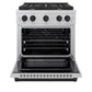 ZLINE Autograph Edition 30 in. 4.2 cu. ft. Paramount Gas Range with 4 Burner Cooktop and Convection Gas Oven in Satin Stainless Steel and Matte Black Accents, Open Box-Great Condition