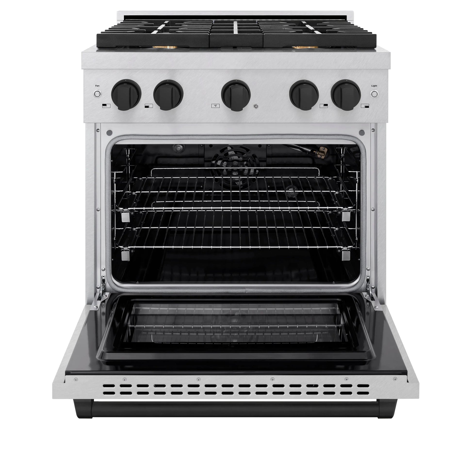 ZLINE Autograph Edition 30 in. 4.2 cu. ft. Paramount Gas Range with 4 Burner Cooktop and Convection Gas Oven in Satin Stainless Steel and Matte Black Accents, Open Box-Great Condition