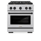 ZLINE Autograph Edition 30 in. 4.2 cu. ft. Paramount Gas Range with 4 Burner Cooktop and Convection Gas Oven in Satin Stainless Steel and Matte Black Accents (SGRSZ-30-MB) front.
