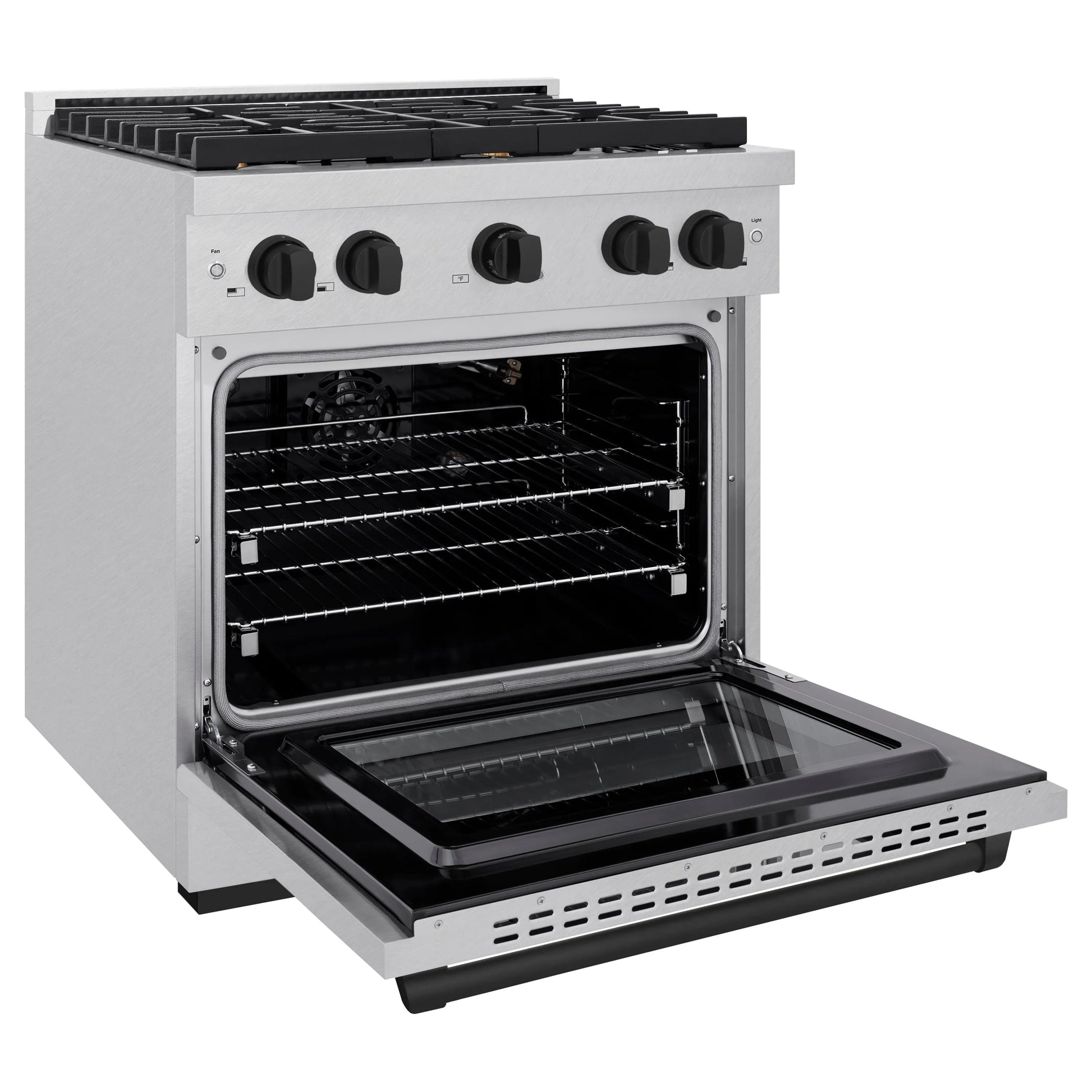 ZLINE Autograph Edition 30 in. 4.2 cu. ft. Paramount Gas Range with 4 Burner Cooktop and Convection Gas Oven in Satin Stainless Steel and Matte Black Accents, Open Box-Great Condition