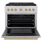 ZLINE Autograph Edition 36 in. 5.2 cu. ft. Paramount Gas Range with 6 Burner Cooktop and Convection Gas Oven in Satin Stainless Steel and Champagne Bronze Accents, Open Box-Good Condition
