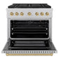ZLINE Autograph Edition 36 in. 5.2 cu. ft. Paramount Gas Range with 6 Burner Cooktop and Convection Gas Oven in Satin Stainless Steel and Champagne Bronze Accents, Open Box-Great Condition