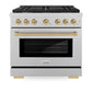ZLINE Autograph Edition 36 in. 5.2 cu. ft. Paramount Gas Range with 6 Burner Cooktop and Convection Gas Oven in Satin Stainless Steel and Champagne Bronze Accents (SGRSZ-36-CB) front.