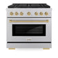 ZLINE Autograph Edition 36 in. 5.2 cu. ft. Paramount Gas Range with 6 Burner Cooktop and Convection Gas Oven in Satin Stainless Steel and Champagne Bronze Accents, Open Box-Good Condition