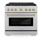ZLINE Autograph Edition 36 in. 5.2 cu. ft. Paramount Gas Range with 6 Burner Cooktop and Convection Gas Oven in Satin Stainless Steel and Champagne Bronze Accents, Open Box-Great Condition