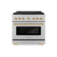ZLINE Autograph Edition 36 in. 5.2 cu. ft. Paramount Gas Range with 6 Burner Cooktop and Convection Gas Oven in Satin Stainless Steel and Polished Gold Accents, Open Box-Great Condition