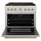 ZLINE Autograph Edition 36 in. 5.2 cu. ft. Paramount Gas Range with 6 Burner Cooktop and Convection Gas Oven in Satin Stainless Steel and Polished Gold Accents, Open Box-Great Condition