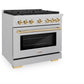 ZLINE Autograph Edition 36 in. 5.2 cu. ft. Paramount Gas Range with 6 Burner Cooktop and Convection Gas Oven in Satin Stainless Steel and Polished Gold Accents, Open Box-Great Condition