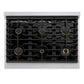 ZLINE Autograph Edition 36 in. 5.2 cu. ft. Paramount Gas Range with 6 Burner Cooktop and Convection Gas Oven in Satin Stainless Steel and Polished Gold Accents, Open Box-Great Condition
