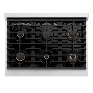 ZLINE Autograph Edition 36 in. 5.2 cu. ft. Paramount Gas Range with 6 Burner Cooktop and Convection Gas Oven in Satin Stainless Steel and Polished Gold Accents, Open Box-Great Condition