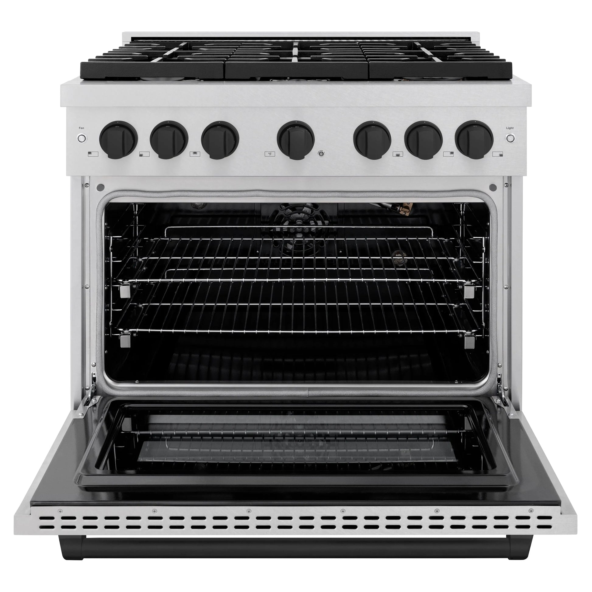 ZLINE Autograph Edition 36 in. 5.2 cu. ft. Paramount Gas Range with 6 Burner Cooktop and Convection Gas Oven in Satin Stainless Steel and Matte Black Accents, Open Box-Great Condition