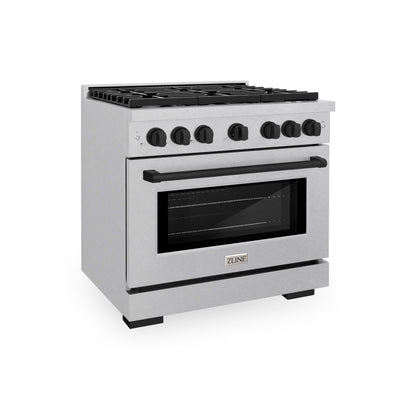 ZLINE Autograph Edition 36 in. 5.2 cu. ft. Paramount Gas Range with 6 Burner Cooktop and Convection Gas Oven in Satin Stainless Steel and Matte Black Accents, Open Box-Great Condition