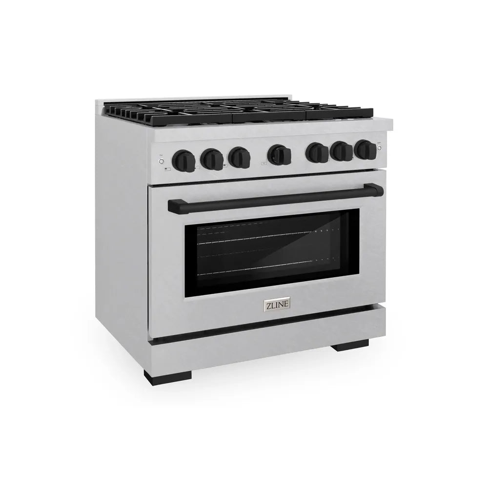 ZLINE Autograph Edition 36 in. 5.2 cu. ft. Paramount Gas Range with 6 Burner Cooktop and Convection Gas Oven in Satin Stainless Steel and Matte Black Accents, Open Box-Great Condition main image.