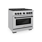 ZLINE Autograph Edition 36 in. 5.2 cu. ft. Paramount Gas Range with 6 Burner Cooktop and Convection Gas Oven in Satin Stainless Steel and Matte Black Accents, Open Box-Great Condition main image.
