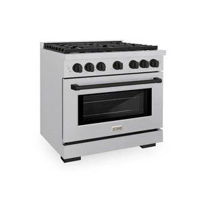 ZLINE Autograph Edition 36 in. 5.2 cu. ft. Paramount Gas Range with 6 Burner Cooktop and Convection Gas Oven in Satin Stainless Steel and Matte Black Accents, Open Box-Great Condition main image.