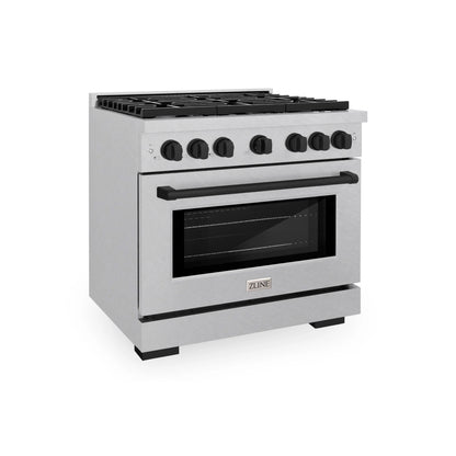 ZLINE Autograph Edition 36 in. 5.2 cu. ft. Paramount Gas Range with 6 Burner Cooktop and Convection Gas Oven in Satin Stainless Steel and Matte Black Accents, Open Box-Great Condition main image.