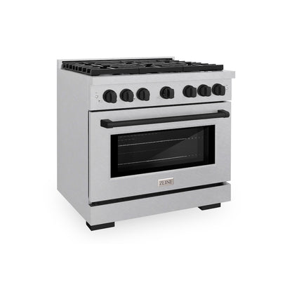 ZLINE Autograph Edition 36 in. 5.2 cu. ft. Paramount Gas Range with 6 Burner Cooktop and Convection Gas Oven in Satin Stainless Steel and Matte Black Accents, Open Box-Good Condition